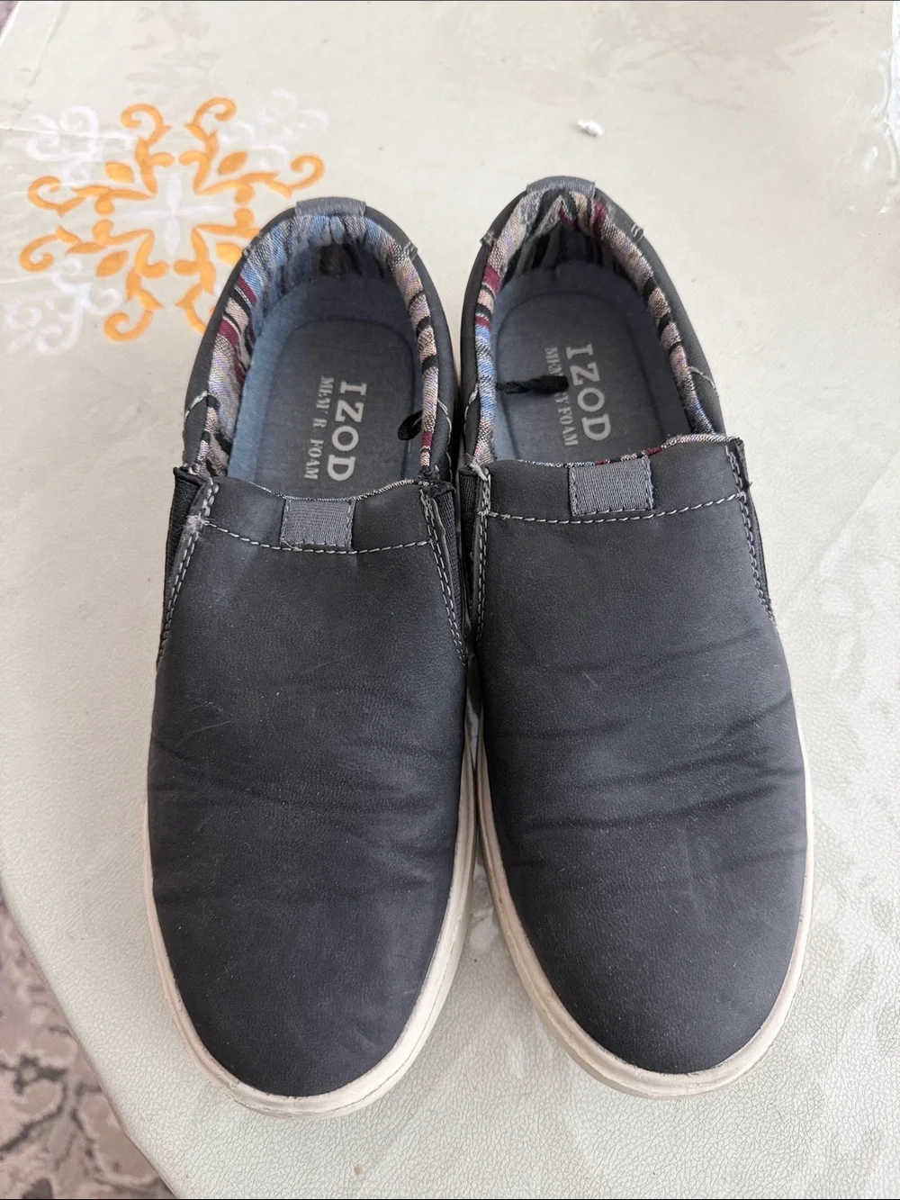 Izod Men's Black Slip-On Loafers with Patterned Lining